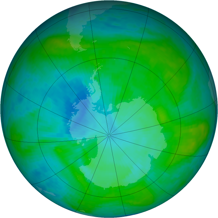 Antarctic ozone map for 28 January 1990